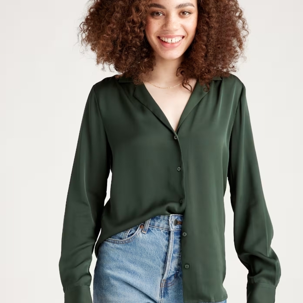 Quince Washable Stretch Silk Notch Collar Blouse